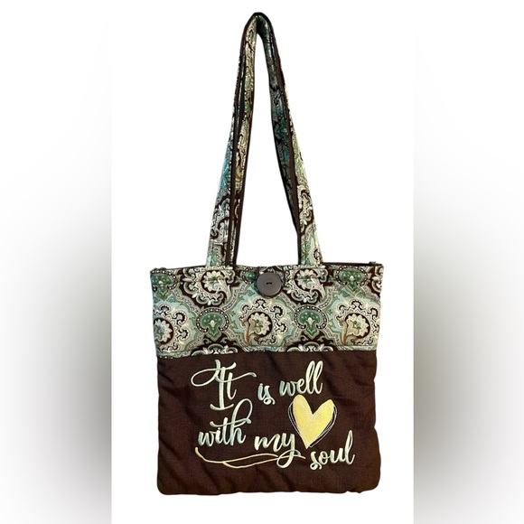 Chic Green and Brown Floral Tote Bag made by Wendy Jeans - Picture 1 of 11